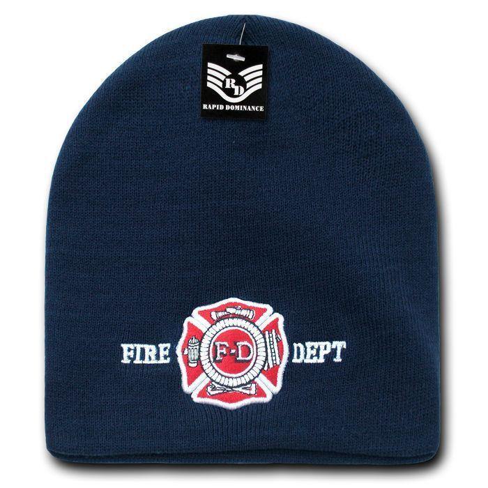 Police Fire Dept Security Border Patrol Sheriff Short Beanies Knit Caps Winter-Fire Department - Navy-