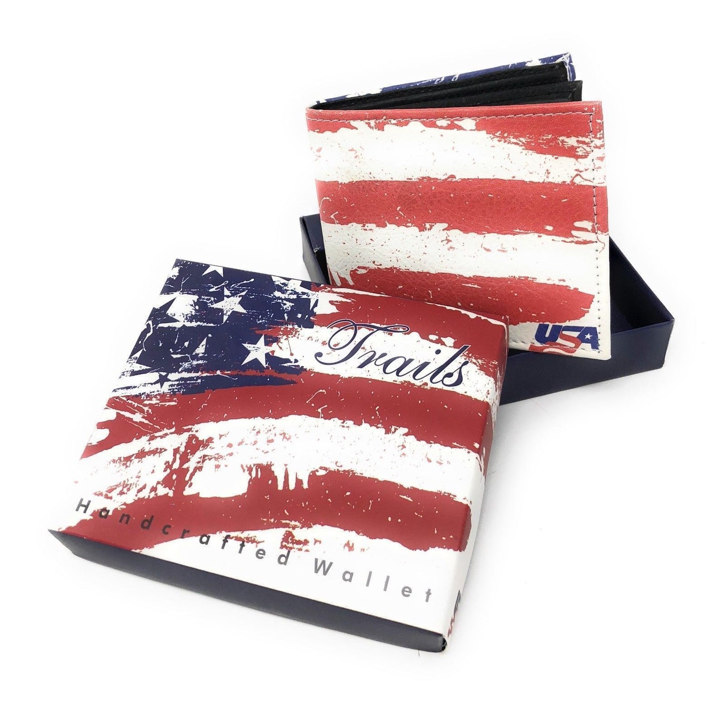 Printed Designs Bifold Wallets In Gift Box Cash Card Id Slots Mens Womens Youth-USA STARS STRIPES FLAG-
