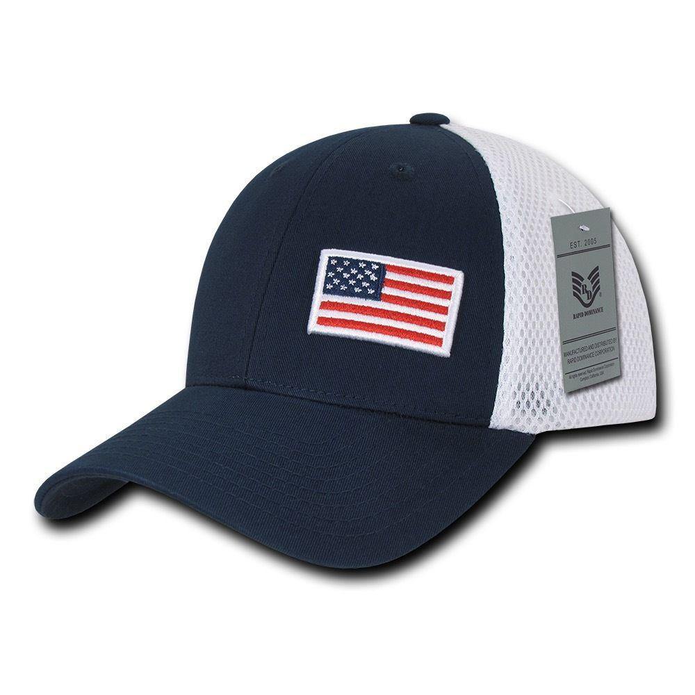 Rapid Aero Foam Flex USA Flag Military Mesh Baseball Cotton Caps Hats-USA- BLACK-
