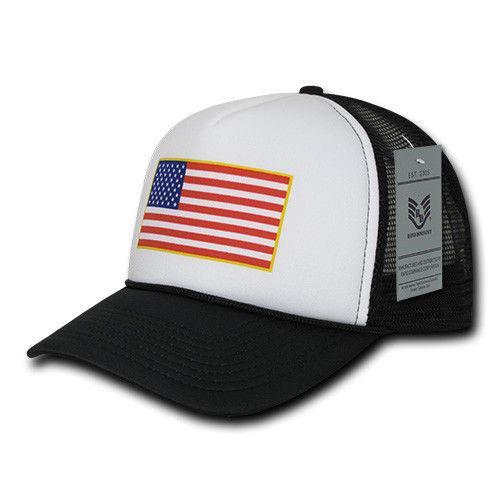 Rapid Dominance Patriotic USA Flag Classic Foam Mesh Trucker Caps Hats-USA-Black-