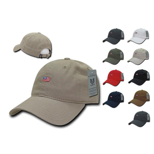 Rapid Dominance Cotton Polo USA American Flag Small Stamp Baseball Dad Caps Hats-Black-