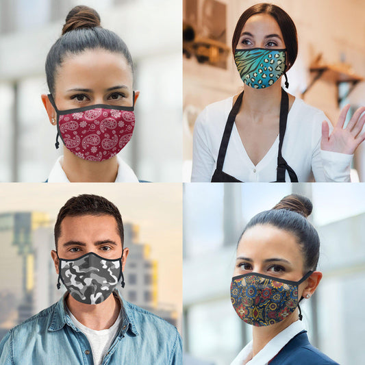 Casaba Fashion Face Masks Cotton Poly Adjustable Washable Reusable Double Layer-Black Paisley-
