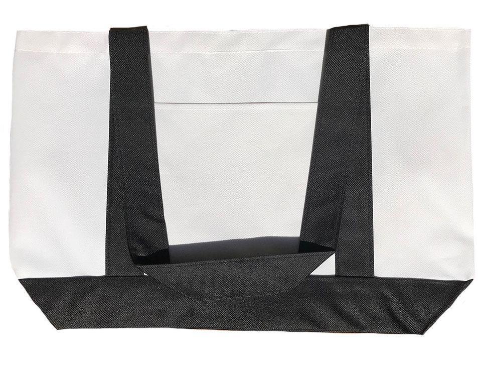 Reusable Grocery Shopping Tote Bags With Wide Bottom Gusset Travel Gym Sports-BLACK/WHITE-