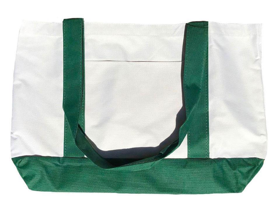 Reusable Grocery Shopping Tote Bags With Wide Bottom Gusset Travel Gym Sports-DARK GREEN/WHITE-