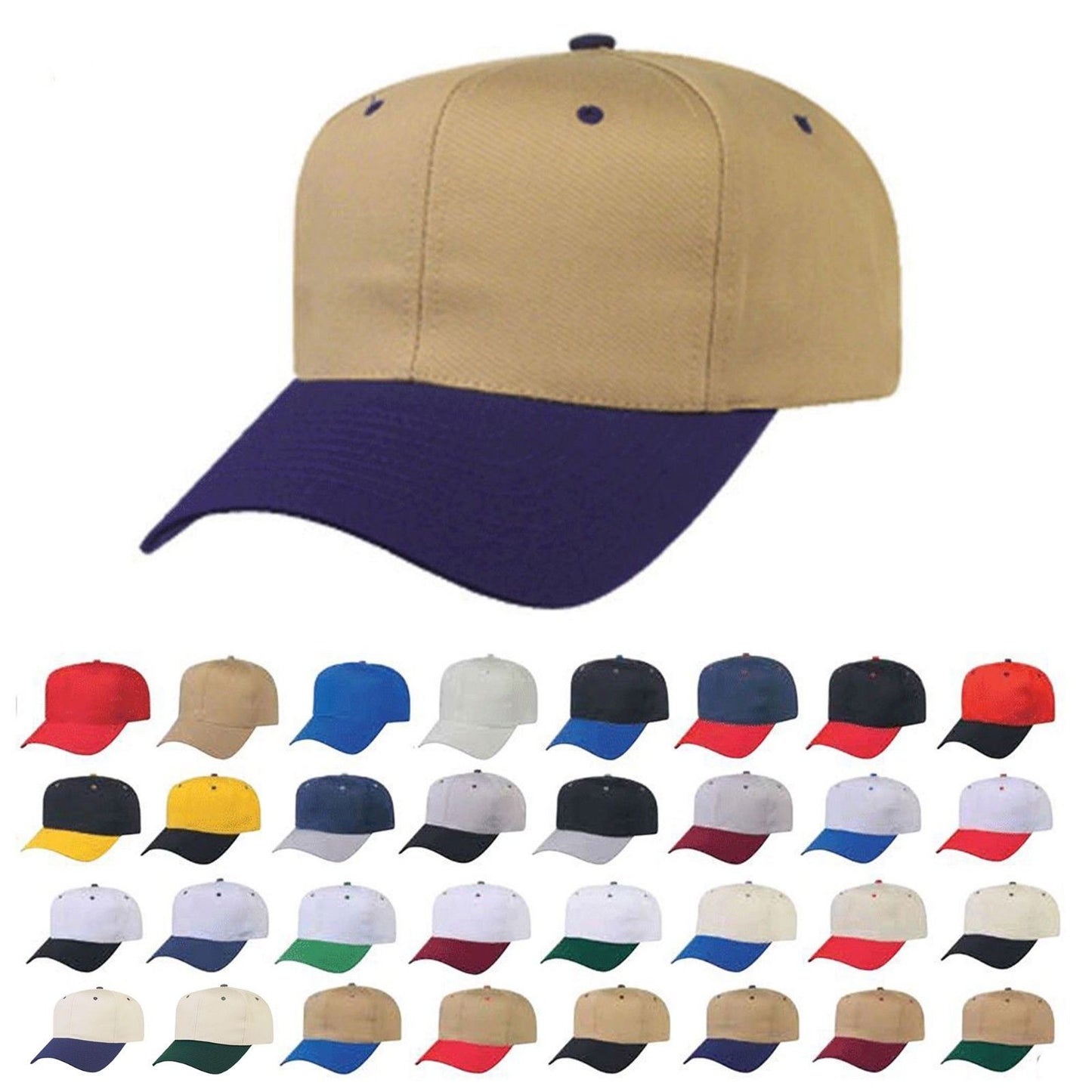 Blank Two Tone Cotton Twill Baseball 6 Panel Snapback Hats Caps-ROYAL-