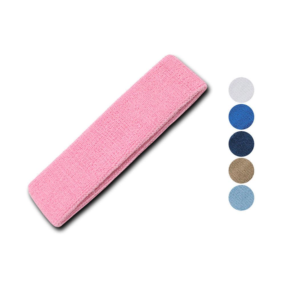 Set Of 2 - Soft Terry Cloth Elastic Headbands Sweatband Sports Run Jog Gym Yoga-KHAKI-