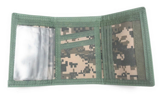 Trifold Mens Wallet Digital ACU Gray Camouflage Army Military Clear ID Window-