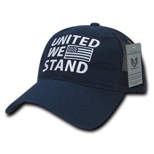 United We Stand USA Flag Patriotic Relaxed Fit Trucker Cotton Baseball Caps Hats-Black-