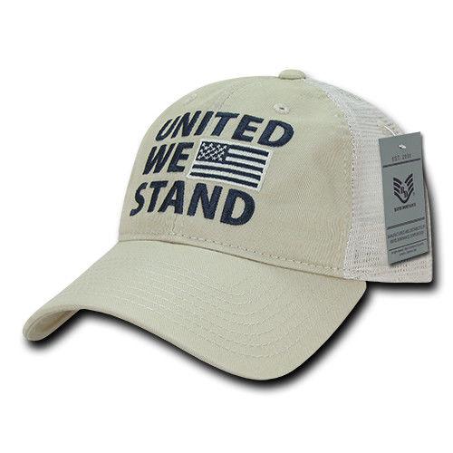 United We Stand USA Flag Patriotic Relaxed Fit Trucker Cotton Baseball Caps Hats-Black-