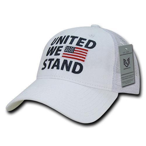 United We Stand USA Flag Patriotic Relaxed Fit Trucker Cotton Baseball Caps Hats-Black-