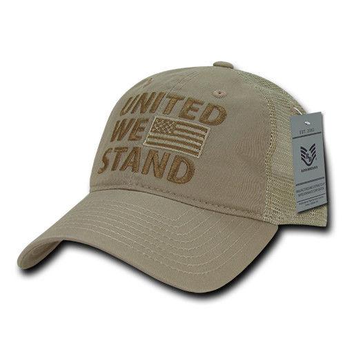 United We Stand USA Flag Patriotic Relaxed Fit Trucker Cotton Baseball Caps Hats-Black-