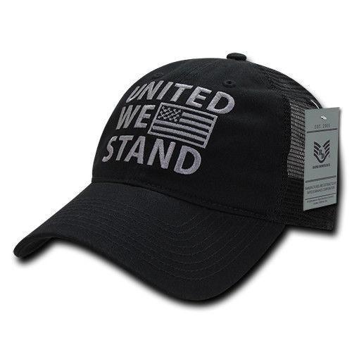 United We Stand USA Flag Patriotic Relaxed Fit Trucker Cotton Baseball Caps Hats-Black-