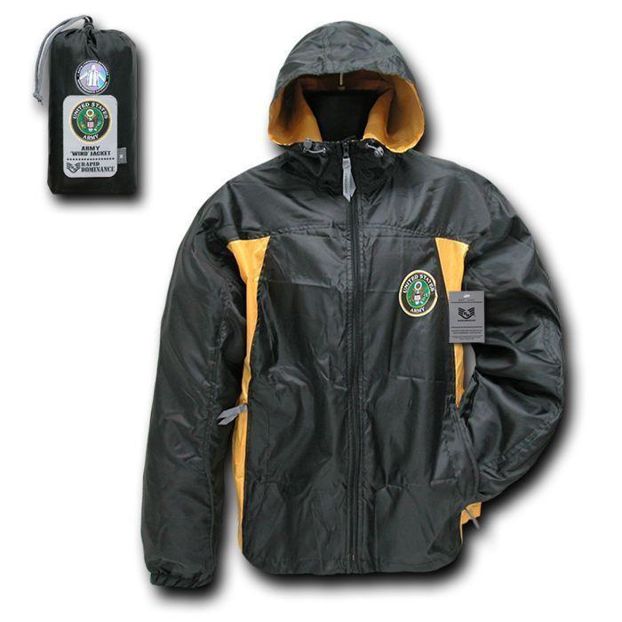 US Military Air Force Army Navy Marines Sports 2 Tone Windbreaker Rain Zipper-Army Star - Black-Medium-R36