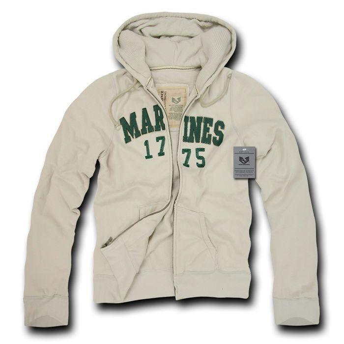 US Military Navy Air Force Army Marines Waffle Lined Fleece Hoodie Sweatshirt-Small-R44-Marines - Khaki
