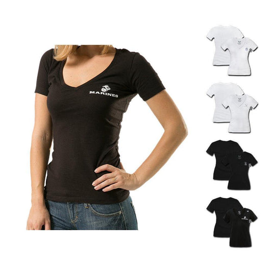 US Navy Army Marines Air Force Logos Military V- Neck Womens Soft T-Shirt Tees-US Air Force-Small-