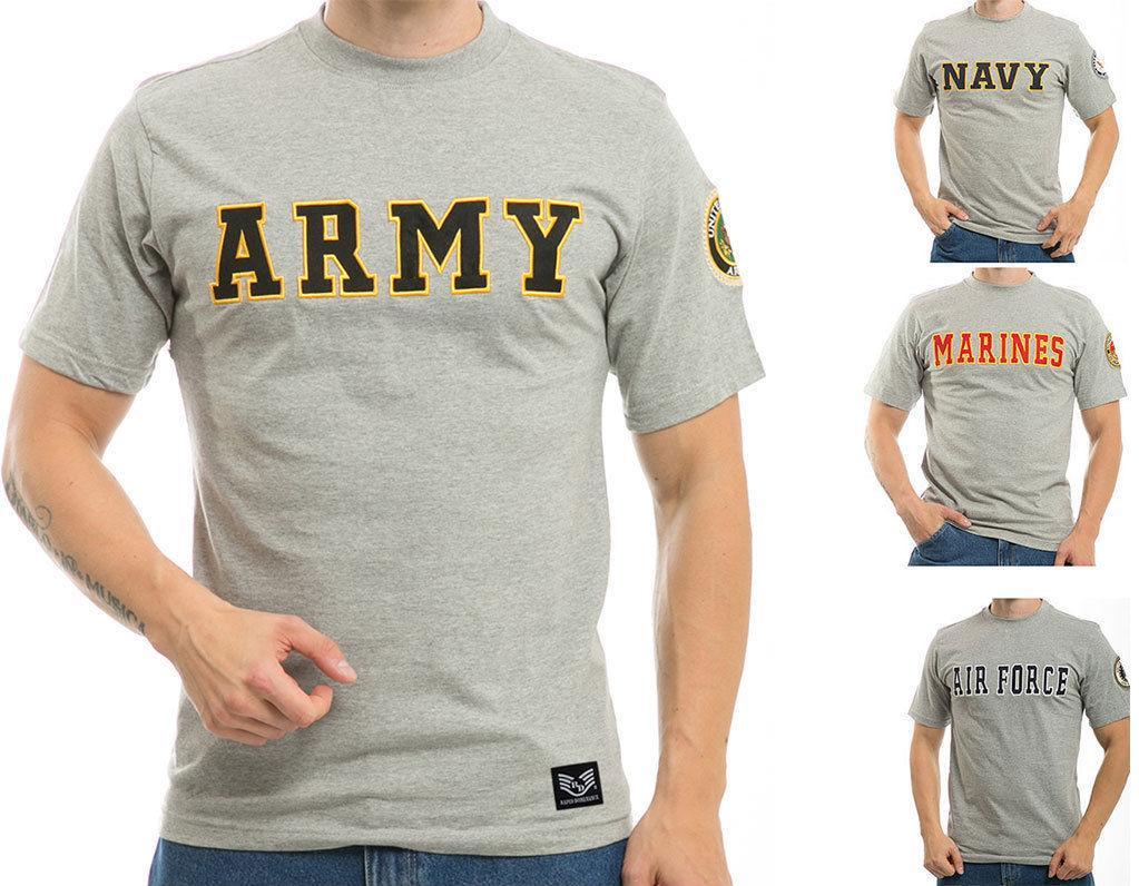 US Patriotic Military Army Navy Air Force Marines Law Enforcement Logo T-Shirts-Air Force - Heather Grey-Large-R17