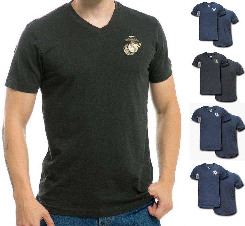Rapid Dominance US Patriotic Military V-Neck Army Air Force Coast Guard Marines Navy T-Shirts-Air Force - Navy-Regular-Small