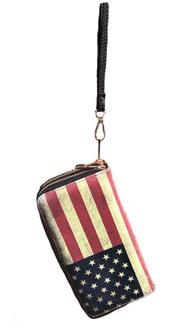 USA American Flag Wallet Purse Wristlet Gifts For Women Mom Girlfriend Wife-