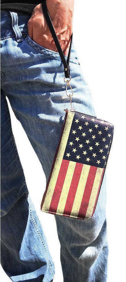USA American Flag Wallet Purse Wristlet Gifts For Women Mom Girlfriend Wife-
