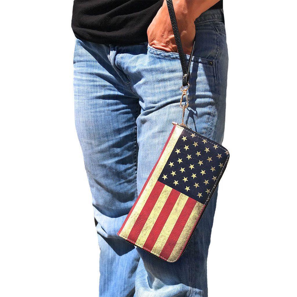 USA American Flag Wallet Purse Wristlet Gifts For Women Mom Girlfriend Wife-