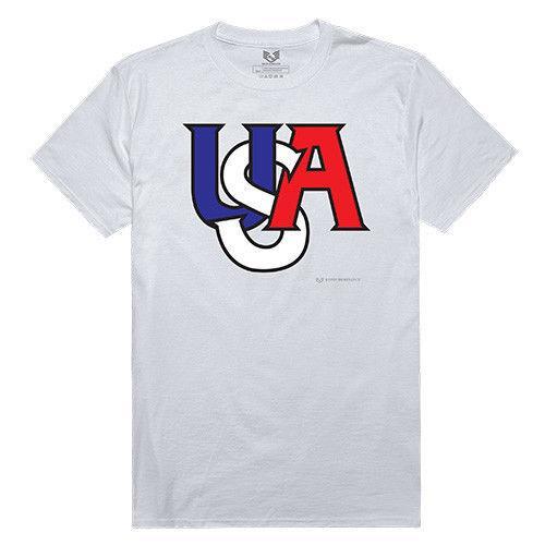 USA Flag Memorial Day Patriotic T-Shirts Tees White 100% Cotton Unisex-USA Letters Interlock-Medium-