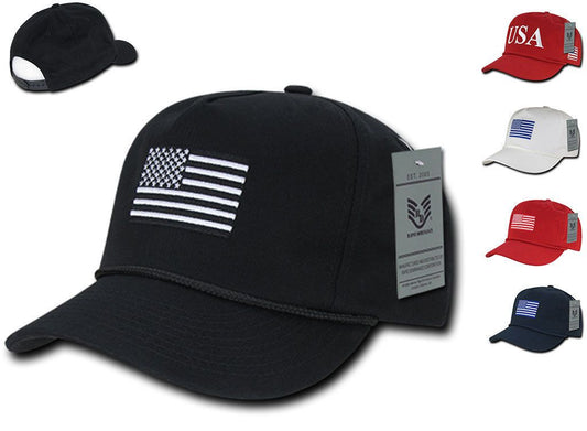 USA Flag Patriotic Embroidered Cotton 5 Panel Dad Golf Caps Hats-Black USA Flag-