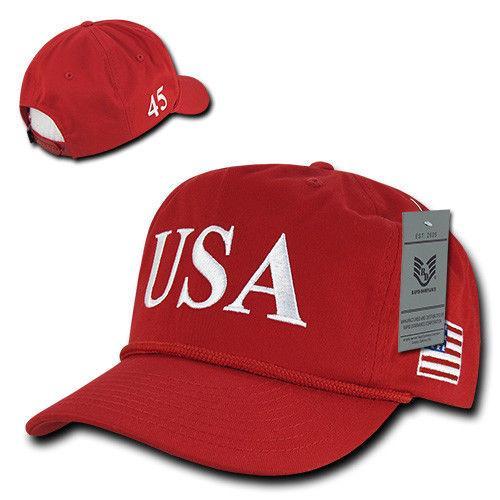 USA Flag Patriotic Embroidered Cotton 5 Panel Dad Golf Caps Hats-Red USA Text-