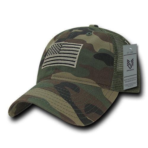 USA Flag Tonal Patriotic Relaxed Fit Trucker Cotton Baseball Caps Hats-Black-