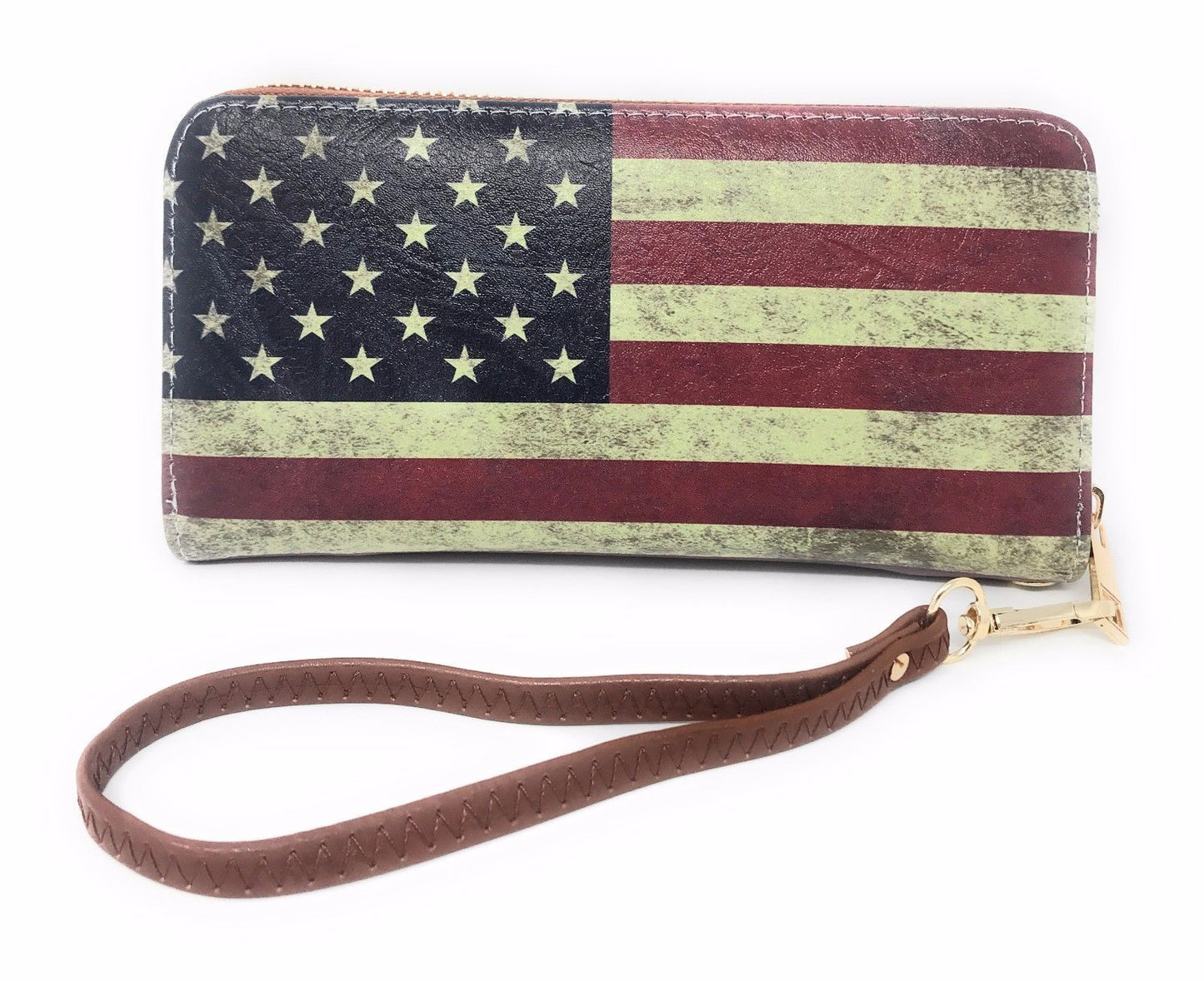USA Flag Tote Satchel Handbag Wristlet Gift Set For Women Wife Mom Girlfriend-Satchel & Wallet - Black-