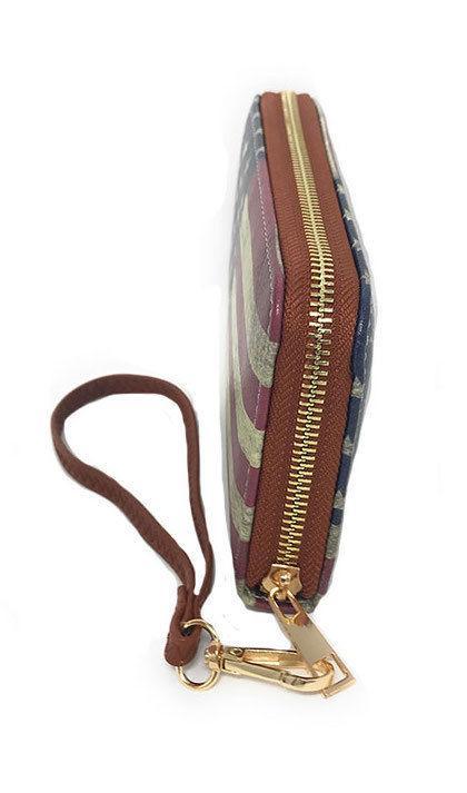 USA Flag Tote Satchel Handbag Wristlet Gift Set For Women Wife Mom Girlfriend-Satchel & Wallet - Black-