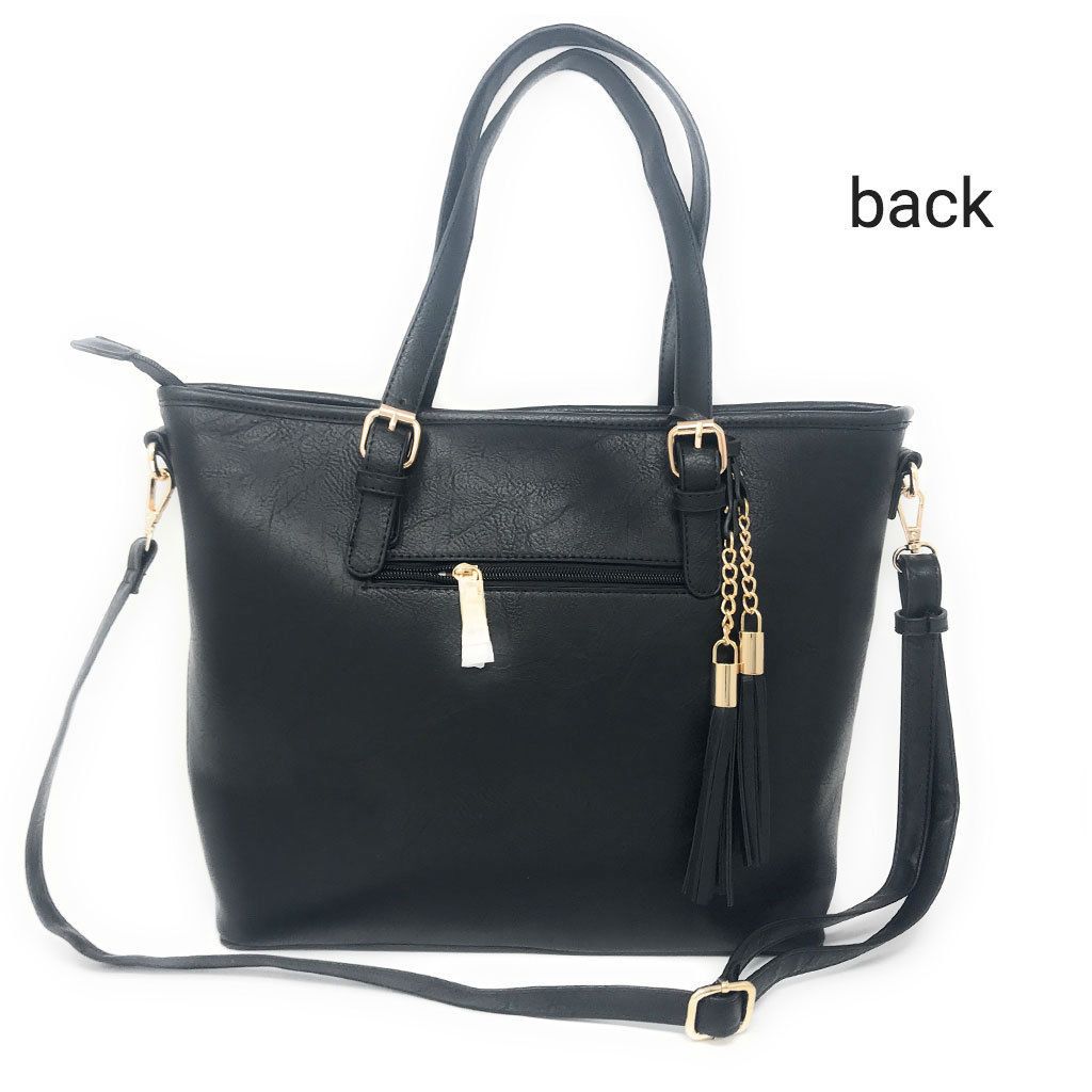 USA Flag Tote Satchel Handbag Wristlet Gift Set For Women Wife Mom Girlfriend-Satchel & Wallet - Black-