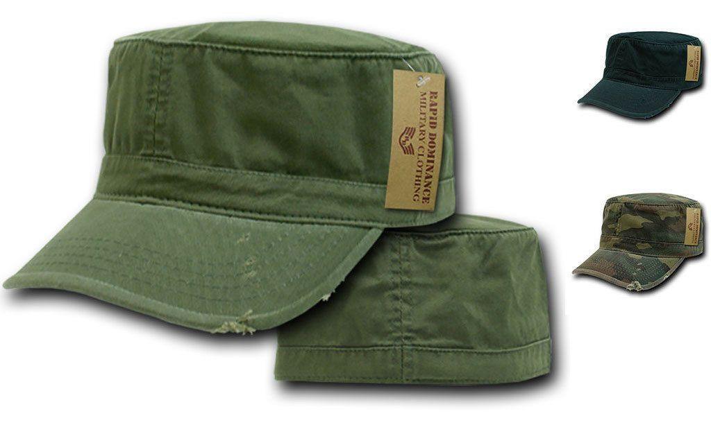 Vintage Bdu Fatigue Distressed Cadet Patrol Military Army Fitted Caps Hats-Black-Small (6 7/8 - 7)-