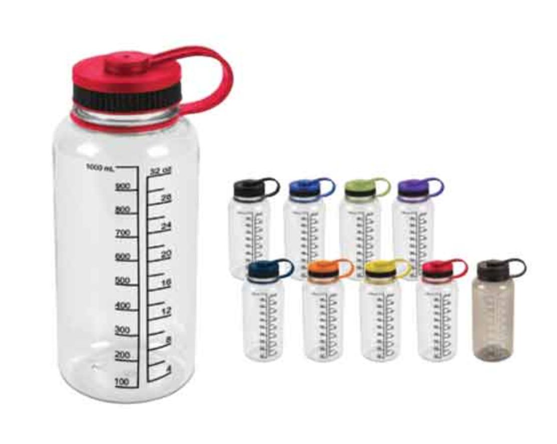 Water Drink Bottle Measurements Measure Mix Smoothies Shaker Fitness Sports 32oz-Black/Clear-