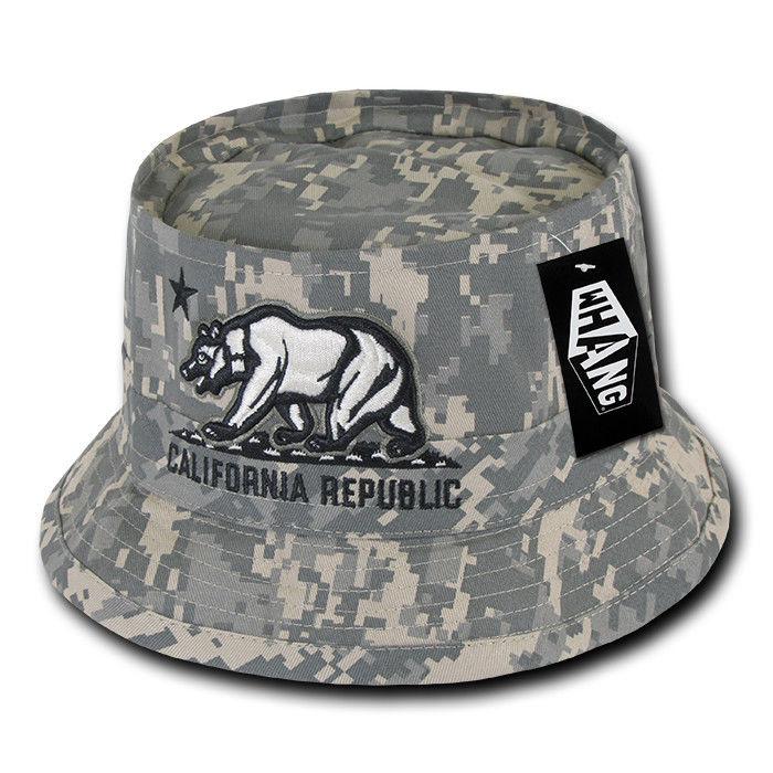 Whang California Bear Bucket Hats Caps Cotton Unconstructed-ACU-S/M-