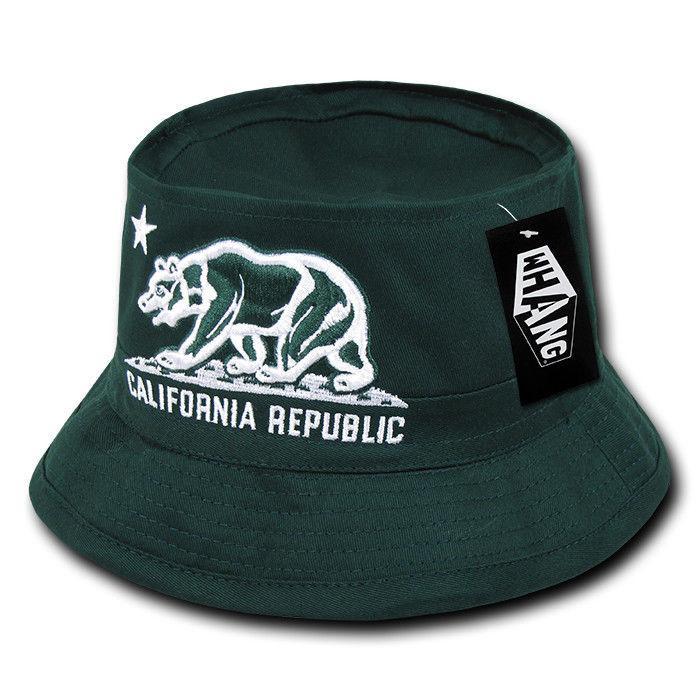 Whang California Bear Bucket Hats Caps Cotton Unconstructed-Forest-S/M-