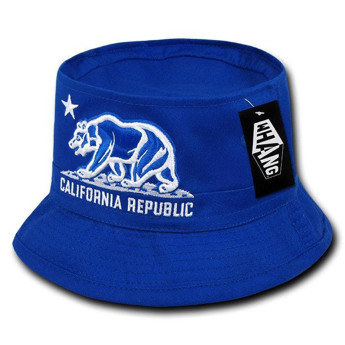 Whang California Bear Bucket Hats Caps Cotton Unconstructed-Royal-S/M-