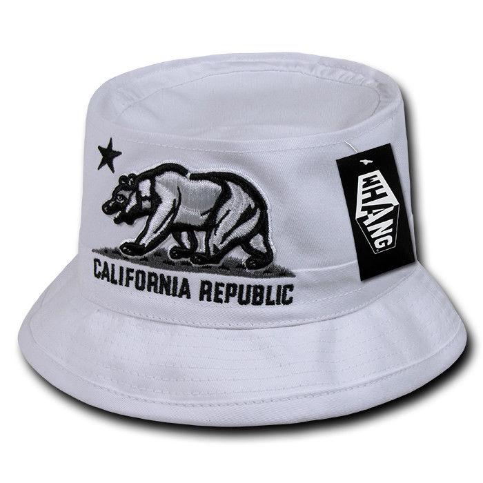 Whang California Bear Bucket Hats Caps Cotton Unconstructed-White-S/M-
