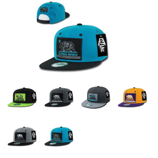 Whang California Cali Republic Bear Cali Flag Snapbacks Snapback Caps Hats-Black / Neon Green-