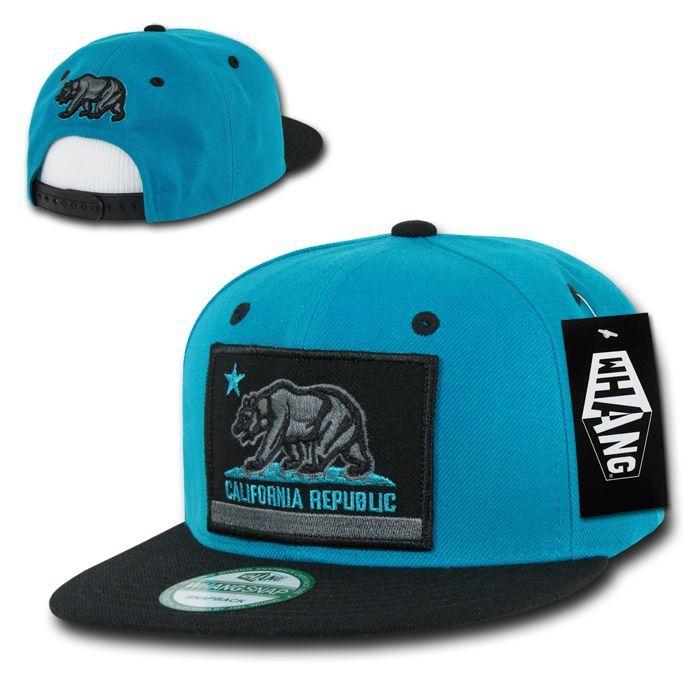 Whang California Cali Republic Bear Cali Flag Snapbacks Snapback Caps Hats-Teal / Black-