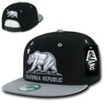 Whang California Cali Republic Bear Flat Bill Retro 3D Snapback Caps Hats Unisex-Black / Grey-