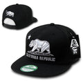 Whang California Cali Republic Bear Flat Bill Retro 3D Snapback Caps Hats Unisex-Black-