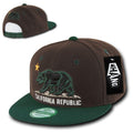Whang California Cali Republic Bear Flat Bill Retro 3D Snapback Caps Hats Unisex-Brown / Hunter Green-