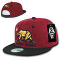 Whang California Cali Republic Bear Flat Bill Retro 3D Snapback Caps Hats Unisex-Cardinal / Black-