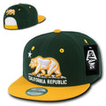Whang California Cali Republic Bear Flat Bill Retro 3D Snapback Caps Hats Unisex-Hunter Green / Gold-