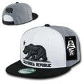 Whang California Cali Republic Bear Flat Bill Retro 3D Snapback Caps Hats Unisex-White / Black / Grey-