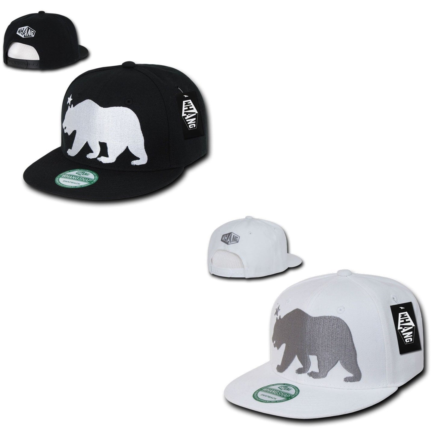 Whang California Cali Republic Monster Bear Flat Bill Snapback Hats Caps-Black-