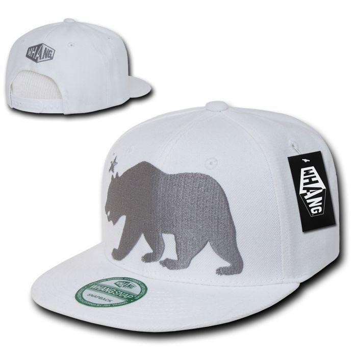 Whang California Cali Republic Monster Bear Flat Bill Snapback Hats Caps-Black-