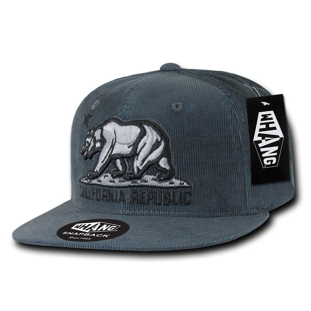 Whang California Corduroy Republic Monster Bear 6 Panel Snapback Caps Hats-Black-