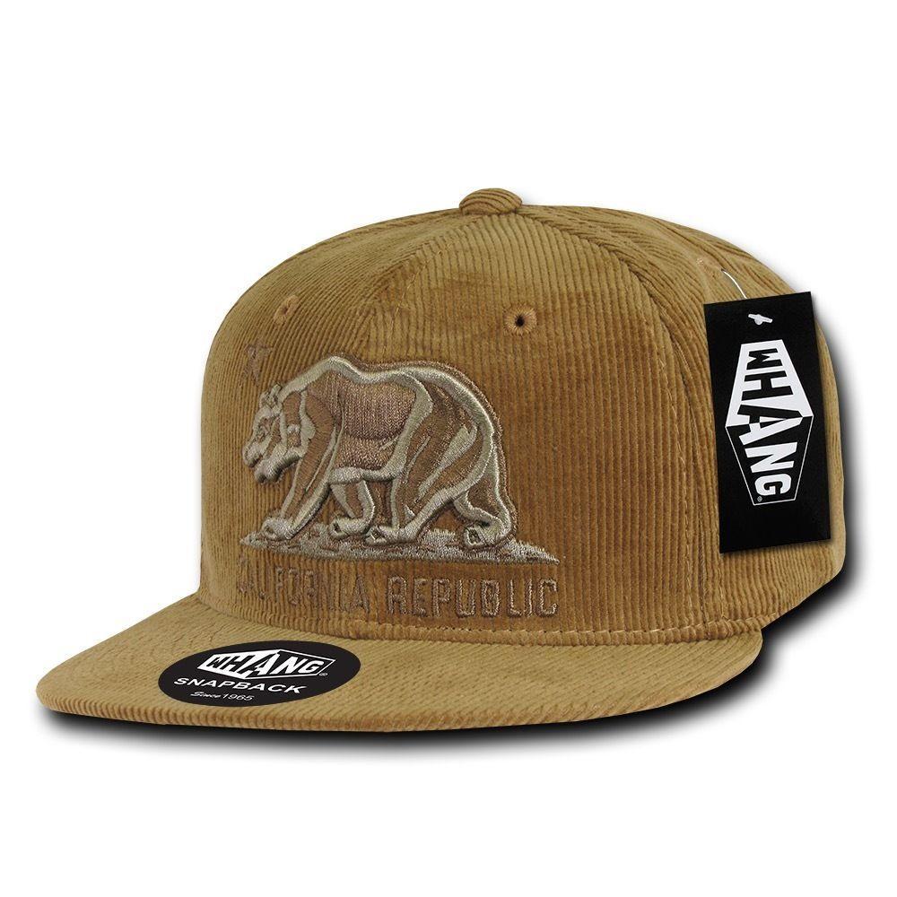 Whang California Corduroy Republic Monster Bear 6 Panel Snapback Caps Hats-Black-