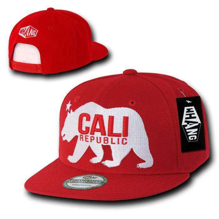 Whang California Republic Bear Gomdori Flat Bill Snapback Hats Caps-Black-